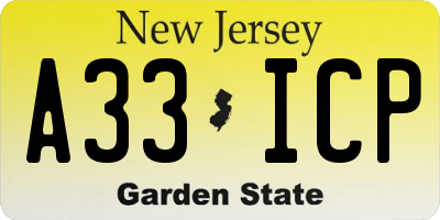 NJ license plate A33ICP
