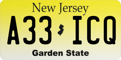 NJ license plate A33ICQ