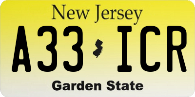 NJ license plate A33ICR