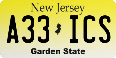 NJ license plate A33ICS