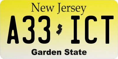 NJ license plate A33ICT