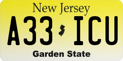 NJ license plate A33ICU