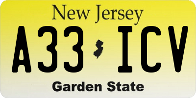 NJ license plate A33ICV