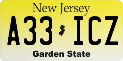 NJ license plate A33ICZ
