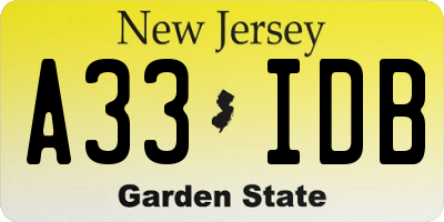 NJ license plate A33IDB