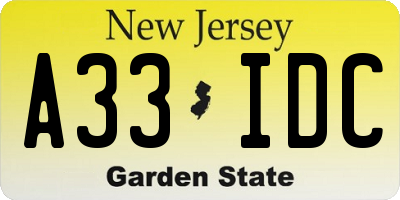 NJ license plate A33IDC
