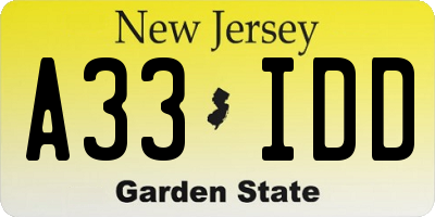 NJ license plate A33IDD