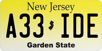 NJ license plate A33IDE