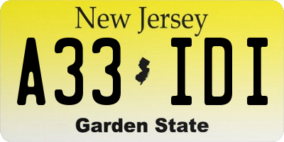 NJ license plate A33IDI