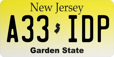 NJ license plate A33IDP