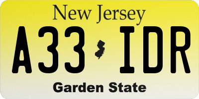 NJ license plate A33IDR