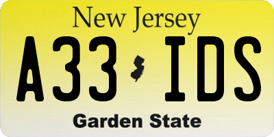 NJ license plate A33IDS