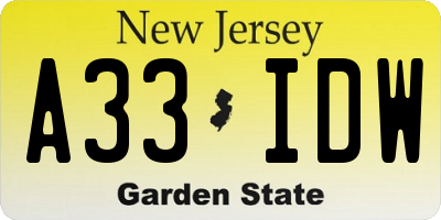 NJ license plate A33IDW