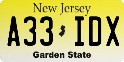 NJ license plate A33IDX