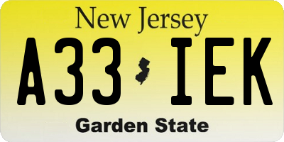 NJ license plate A33IEK