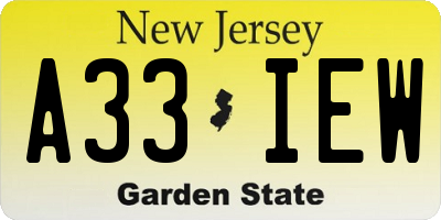 NJ license plate A33IEW