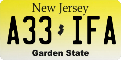NJ license plate A33IFA