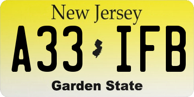 NJ license plate A33IFB