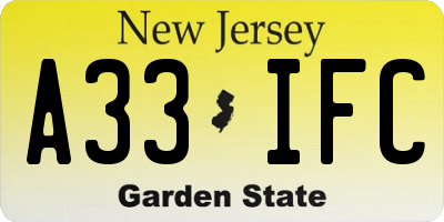 NJ license plate A33IFC