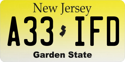 NJ license plate A33IFD