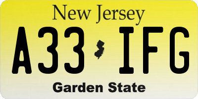 NJ license plate A33IFG