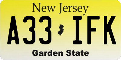 NJ license plate A33IFK