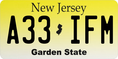 NJ license plate A33IFM
