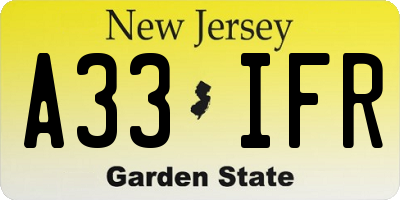NJ license plate A33IFR