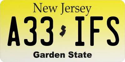 NJ license plate A33IFS