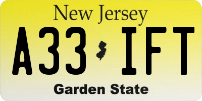 NJ license plate A33IFT