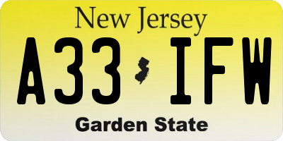 NJ license plate A33IFW