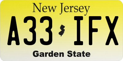 NJ license plate A33IFX