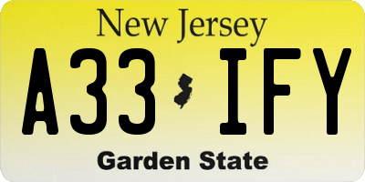 NJ license plate A33IFY