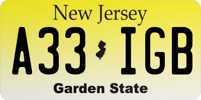 NJ license plate A33IGB