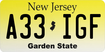 NJ license plate A33IGF
