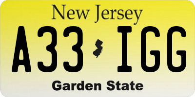 NJ license plate A33IGG