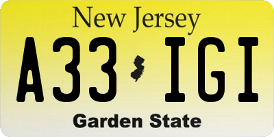 NJ license plate A33IGI