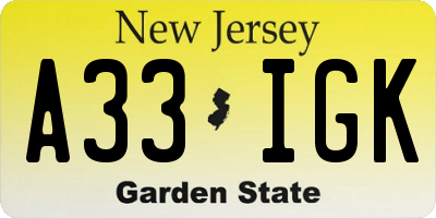 NJ license plate A33IGK