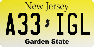 NJ license plate A33IGL