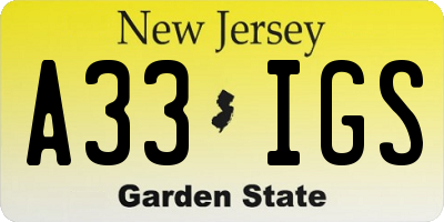 NJ license plate A33IGS