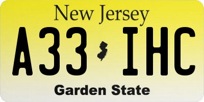 NJ license plate A33IHC
