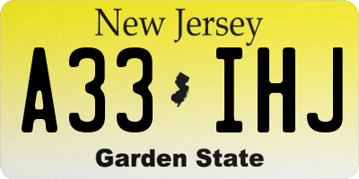 NJ license plate A33IHJ