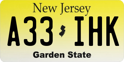 NJ license plate A33IHK