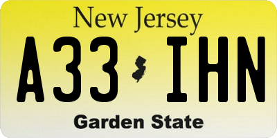 NJ license plate A33IHN