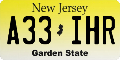 NJ license plate A33IHR