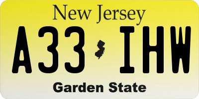NJ license plate A33IHW