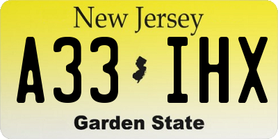 NJ license plate A33IHX