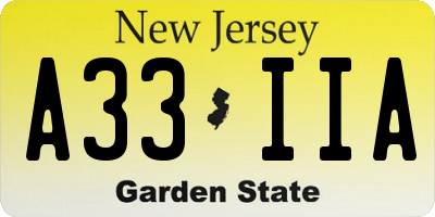 NJ license plate A33IIA
