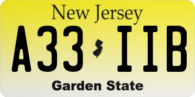 NJ license plate A33IIB