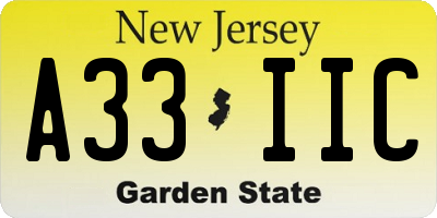 NJ license plate A33IIC